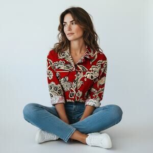 CANDY COUTURE Paisley Cotton Jacket Women’s XL Embellished Retro Funky